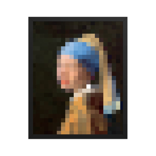 Pixel Girl With A Pearl Earring Framed poster - Pixitement