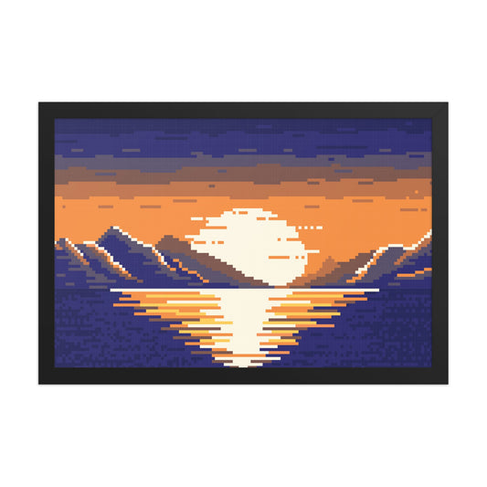 Pixel Sunset Landscape Framed poster - Pixitement